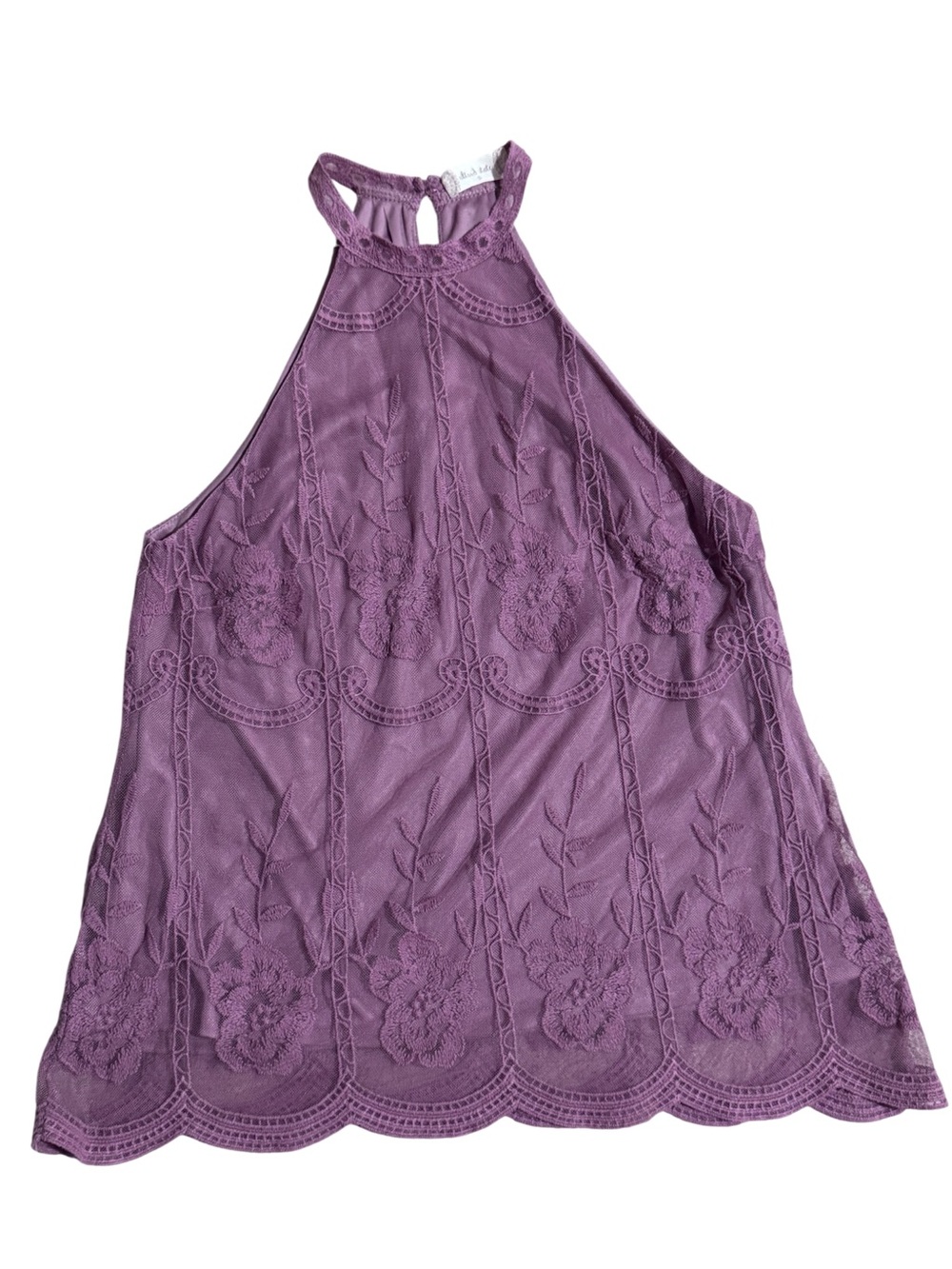 Altar'd State Mauve Floral Lace Tank with Scalloped Hem